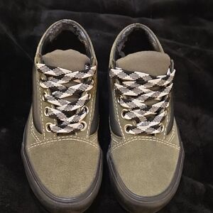 Vans Olive Green Sneakers with Checkered Laces